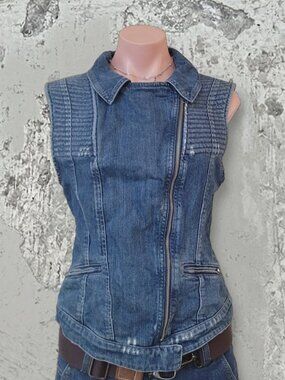 Guess Vintage Blue Denim Rider Vest Jacket (M)